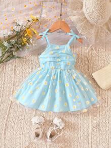 Baby Floral Print Ruched Cami Dress - Baby Blue - View 1