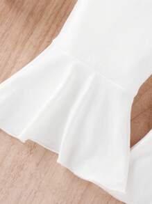 嬰兒貼花挖肩荷葉邊喇叭連身褲 - 白色 - 查看 7