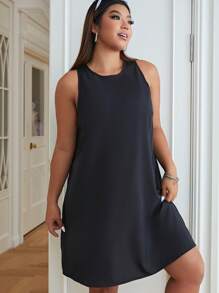 SHEIN EZwear 大碼素色背心連衣裙 - 黑色 - 查看 4