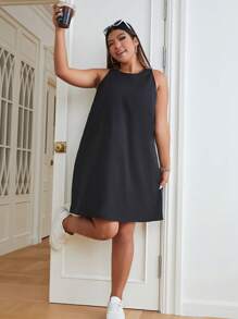 SHEIN EZwear 大碼素色背心連衣裙 - 黑色 - 查看 5