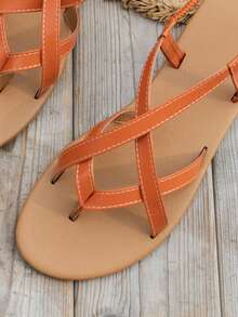 前衛橘色涼鞋適用於交叉帶T字帶涼鞋 - 橘色 - 查看 3