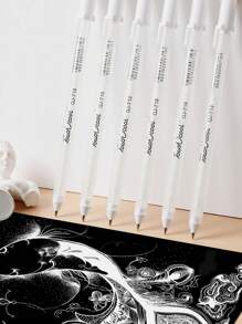 2pcs White Gel Pen, Simple Portable Gel Rollerball Pen Set For Painting - Silver - View 5