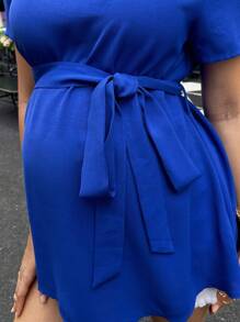 SHEIN Maternity Solid Belted Blouse - Royal Blue - View 6