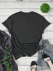 INAWLY Plus Tape & Letter Graphic Tee Graphic Tees Women Tops