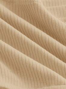 SHEIN MOD Áo nữ xoắn lại Gân đan màu trơn Giải trí - Màu Khaki - Xem 4