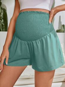 SHEIN Quần dành cho Bà bầu màu trơn Giải trí - màu xanh lá - Xem 4