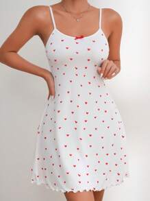 愛心圖案木耳邊吊帶睡裙 - 白色 - 查看 1