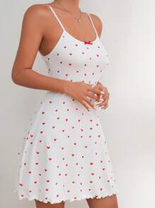 愛心圖案木耳邊吊帶睡裙 - 白色 - 查看 3