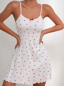 愛心圖案木耳邊吊帶睡裙 - 白色 - 查看 4