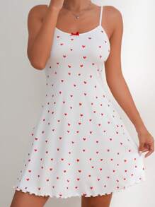 愛心圖案木耳邊吊帶睡裙 - 白色 - 查看 5