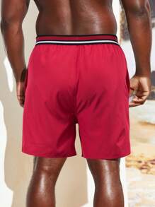 Manfinity Swimmode Men Striped Trim Drawstring Waist Swim Trunks - Red - View 2