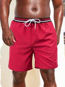 Manfinity Swimmode Men Striped Trim Drawstring Waist Swim Trunks - Red - View 5