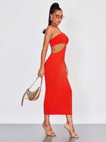 SHEIN BAE Đầm Lộ Lưng Cắt ra Buộc lại màu trơn Gợi cảm - Màu Cam san hô - Xem 6