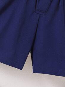 SHEIN Toddler Boys Contrast Collar Button Front Shirt Romper - Navy Blue - View 4