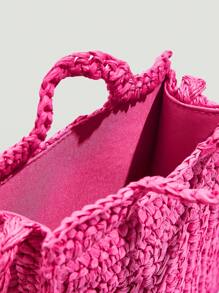 SHEIN VCAY 小鉤針編織袋素色熱粉色度假適合夏天旅行戶外 - 玫紅色 - 查看 7