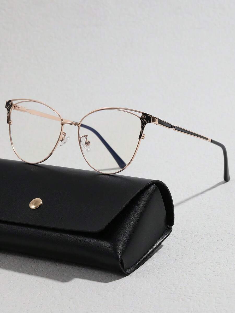 1雙女性貓眼金屬框時尚眼鏡適用於日常生活 - 黑色 - 查看 1