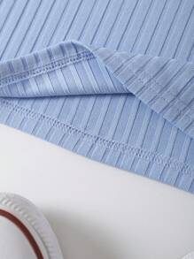 SHEIN EZwear Áo khoác và áo lót dành cho xe tăng nữ Gân đan Lá thư Giải trí - Màu xanh nhạt - Xem 5