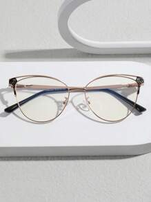 1雙女性貓眼金屬框時尚眼鏡適用於日常生活 - 黑色 - 查看 2