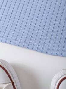 SHEIN EZwear Áo khoác và áo lót dành cho xe tăng nữ Gân đan Lá thư Giải trí - Màu xanh nhạt - Xem 6