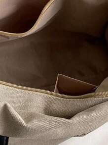 字母圖案單肩托特包 - 卡其色 - 查看 7