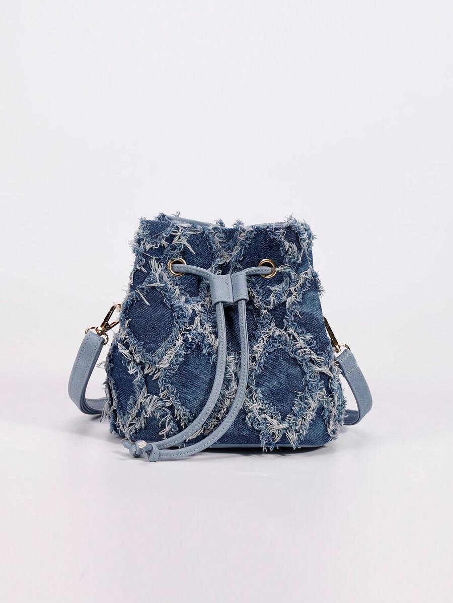 Túi đeo chéo denim mini nhuộm cà vạt, Túi đeo chéo denim màu gradient thời trang dành cho nữ, Túi đeo chéo dây kéo chần bông có viền tua rua thông thường, Thích hợp cho hàng ngày, kỳ nghỉ, kỳ nghỉ, quà tặng, trường đại học, đi làm.