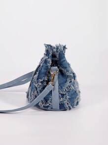 Túi đeo chéo denim mini nhuộm cà vạt, Túi đeo chéo denim màu gradient thời trang dành cho nữ, Túi đeo chéo dây kéo chần bông có viền tua rua thông thường, Thích hợp cho hàng ngày, kỳ nghỉ, kỳ nghỉ, quà tặng, trường đại học, đi làm. - Màu xanh lam - Xem 8