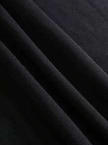 INAWLY 大碼字母圖案條紋飾邊T恤 - 黑色 - 查看 4