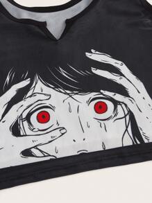 ROMWE Anime 卡通圖案網紗內衣套裝 - 黑色 - 查看 3