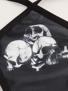 ROMWE Anime 卡通圖案網紗內衣套裝 - 黑色 - 查看 4