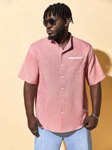 EASEVO Men Plus Pocket Patched Shirt - Coral Pink - View 1
