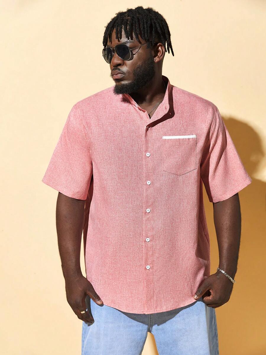 EASEVO Men Plus Pocket Patched Shirt - Coral Pink - View 1