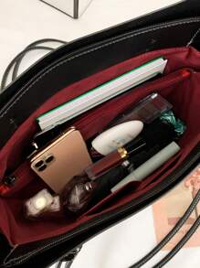 時尚休閒大容量手提包,帶肩膀休息 - 黑色 - 查看 5