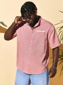 EASEVO Men Plus Pocket Patched Shirt - Coral Pink - View 3