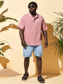 EASEVO Men Plus Pocket Patched Shirt - Coral Pink - View 5