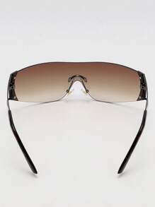 1副无框Y2K未来主义环绕式时尚眼镜沙滩配饰女士眼镜時尚眼鏡 - 棕色 - 查看 4