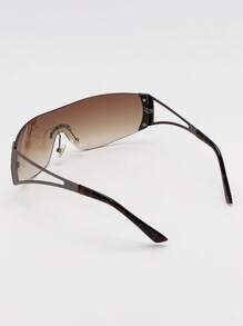 1副无框Y2K未来主义环绕式时尚眼镜沙滩配饰女士眼镜時尚眼鏡 - 棕色 - 查看 6