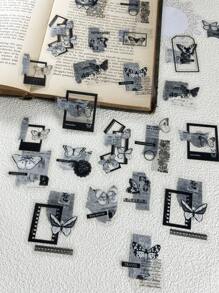 30入組/包蝴蝶和框架圖案什錦貼紙用於DIY工藝複古多用途裝飾貼紙手帳 - 彩色 - 查看 3