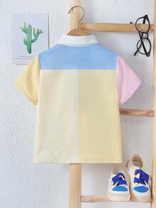 SHEIN Toddler Boys Striped Print Colourblock Pocket Patched Shirt - Multicolor - View 2