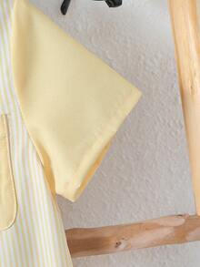 SHEIN Toddler Boys Striped Print Colourblock Pocket Patched Shirt - Multicolor - View 3