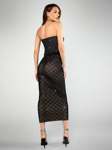 SHEIN BAE Bộ đồ hai mảnh nữ Dây kéo Chia Thắt nơ trước màu trơn Gợi cảm - màu đen - Xem 3