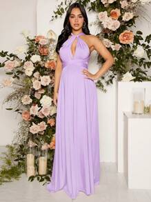 SHEIN Maternity Cross Wrap Tie Backless Dress - Lilac Purple - View 1