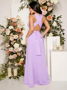 SHEIN Maternity Cross Wrap Tie Backless Dress - Lilac Purple - View 2