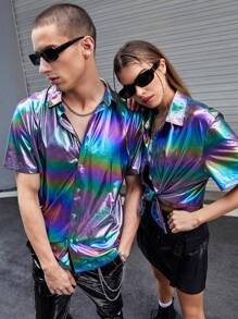 SWAVVY 1入組鐳射前紐扣襯衫 - 彩色 - 查看 1