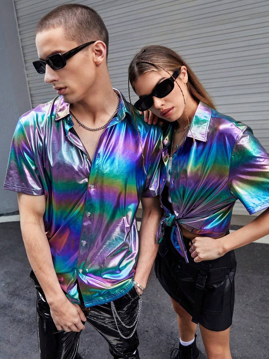 SWAVVY 1入組鐳射前紐扣襯衫 - 彩色 - 查看 1