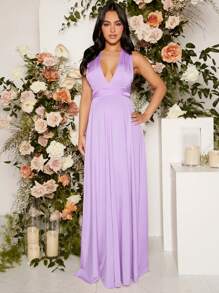 SHEIN Maternity Cross Wrap Tie Backless Dress - Lilac Purple - View 3