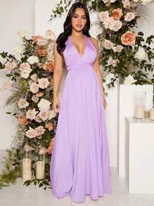 SHEIN Maternity Cross Wrap Tie Backless Dress - Lilac Purple - View 5