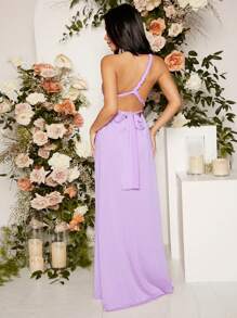 SHEIN Maternity Cross Wrap Tie Backless Dress - Lilac Purple - View 6