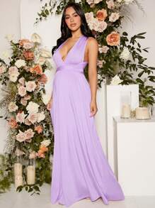 SHEIN Maternity Cross Wrap Tie Backless Dress - Lilac Purple - View 8