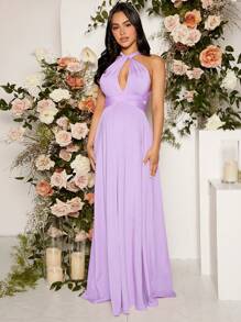 SHEIN Maternity Cross Wrap Tie Backless Dress - Lilac Purple - View 11