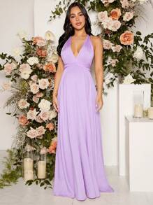 SHEIN Maternity Cross Wrap Tie Backless Dress - Lilac Purple - View 12